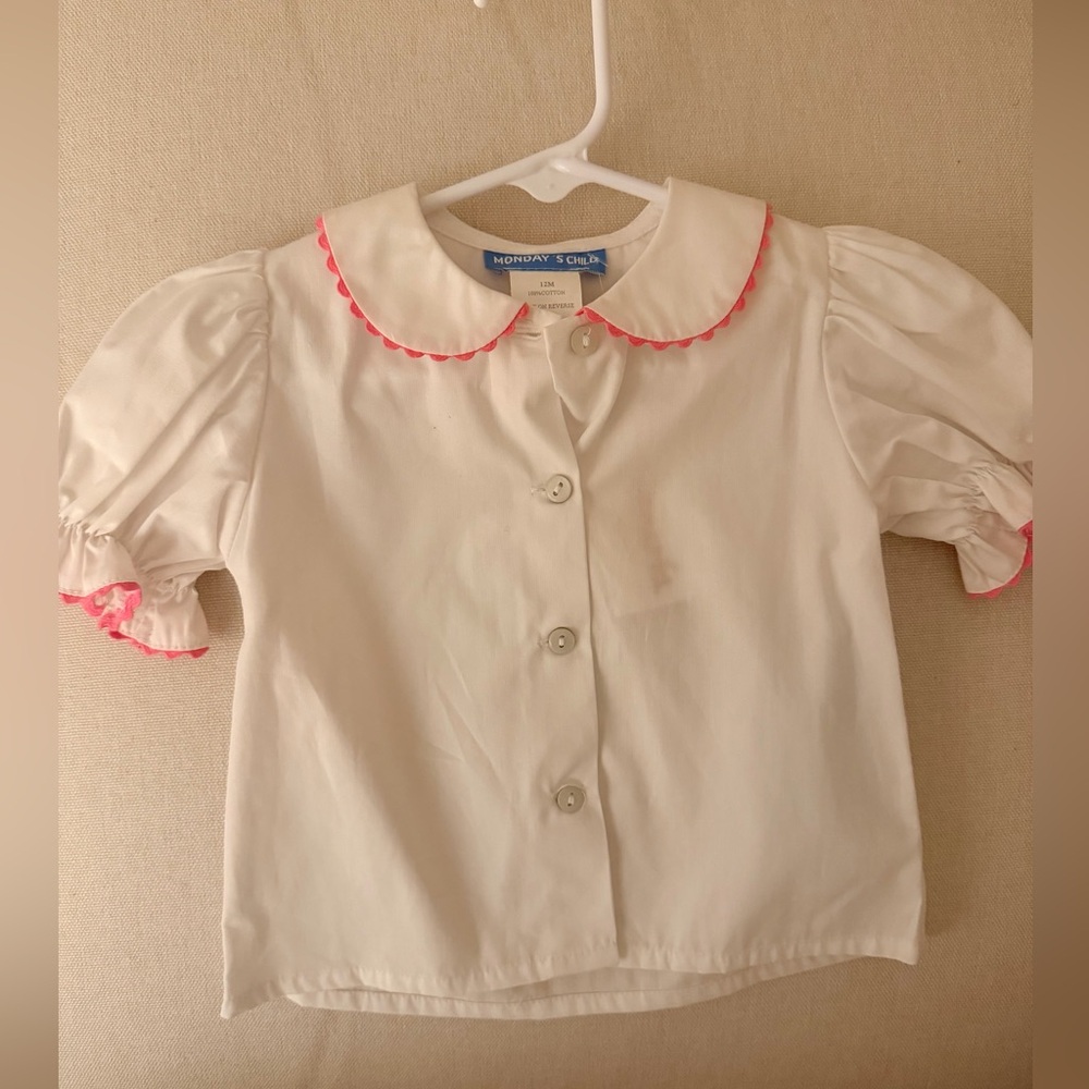 Monday's Child White Baby Shirt with Pink Trim